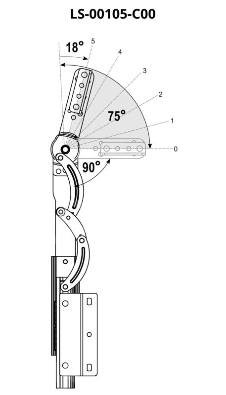 Mechanizm zapadkowy zagłówka LIW-5-105-TT - 90°-165° 5 step